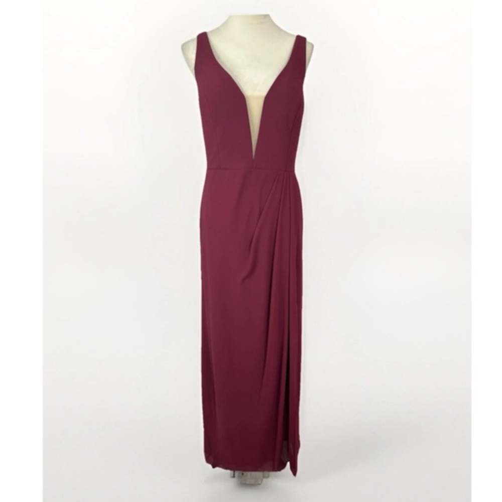 NWT David’s Bridal Wine Gown Formal Dress Sleeveless Slit Pockets Women14‎